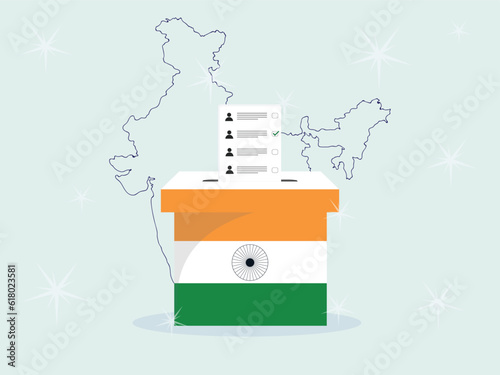 Indian Election Using Ballot Voting System Illustration with National Flag and Map 