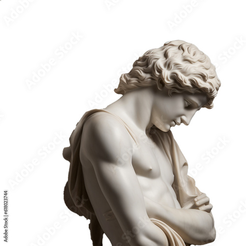 Thinking male statue, side view, png, ai generate.