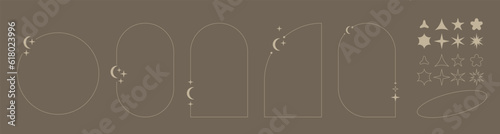 Arch frame aesthetic element, set simple frame and elements, simple aesthetic for you progect, template, poster.