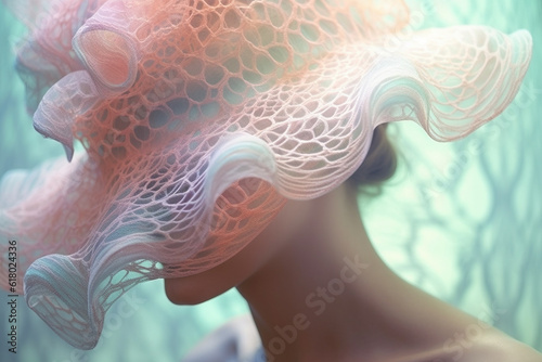  An image of a woman wearing a pastel color lace hat - Generative AI