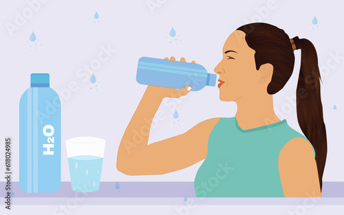Fit Woman Drinking Water with Water Bottle to Keep her body Hydrated - Graphical Illustration 