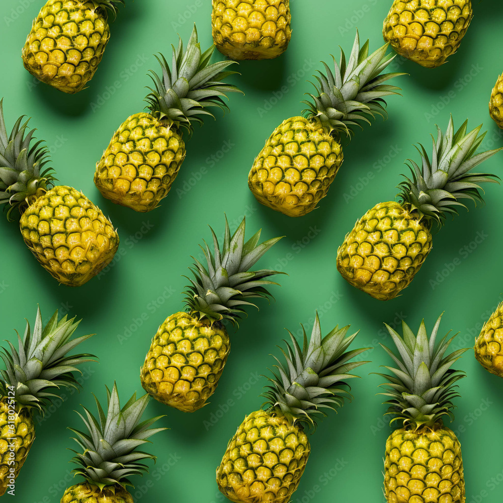 Top View of pineapple pattern. Generative AI. Top View of pineapple pattern. Generative AI.