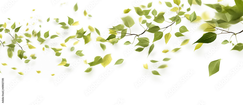 Digital Drawing and Painting of Delicate green leaves elegantly scattered among a pristine white background, evoking a sense of serenity and natural beauty. generative AI. Digital Drawing and Painting of Delicate green leaves elegantly scattered among a pristine white background, evoking a sense of serenity and natural beauty. generative AI.