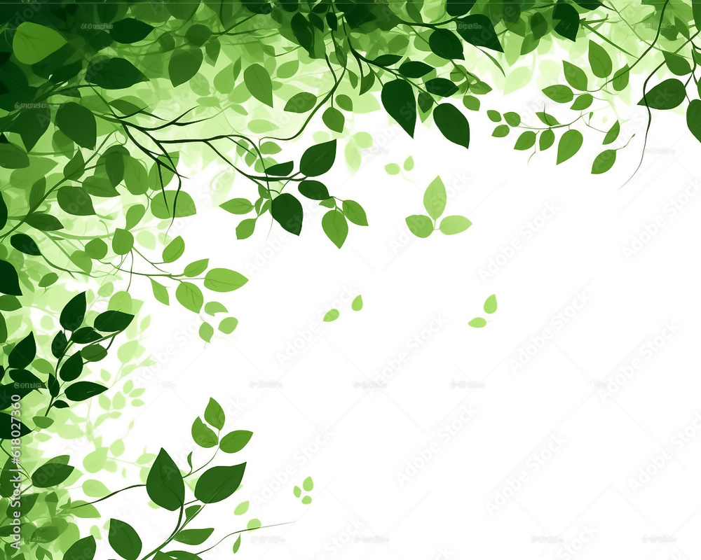 Digital Drawing and Painting of Delicate green leaves elegantly scattered among a pristine white background, evoking a sense of serenity and natural beauty. generative AI. Digital Drawing and Painting of Delicate green leaves elegantly scattered among a pristine white background, evoking a sense of serenity and natural beauty. generative AI.