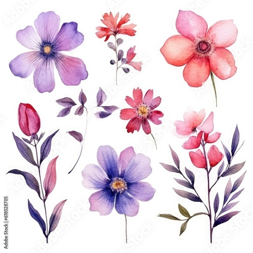 Wallpaper Mural Watercolor flowers. Set Watercolor of multicolored colorful soft flowers. Flowers are isolated on a white background. Flowers pastel colors. generative ai Torontodigital.ca