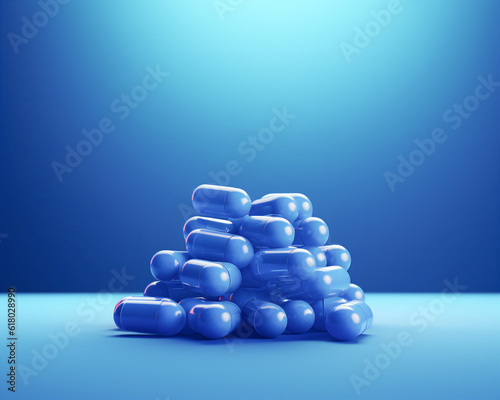 Healing Power  Tablets and Capsules  Medical Marvels  Pharmaceutical Wonders  Tablets   Capsules on  blue background  copy space