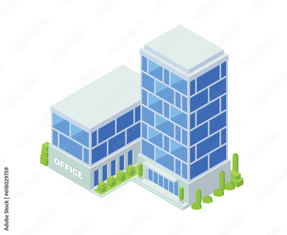 Vector illustration of flat isometric building, office or apartment city illustration element