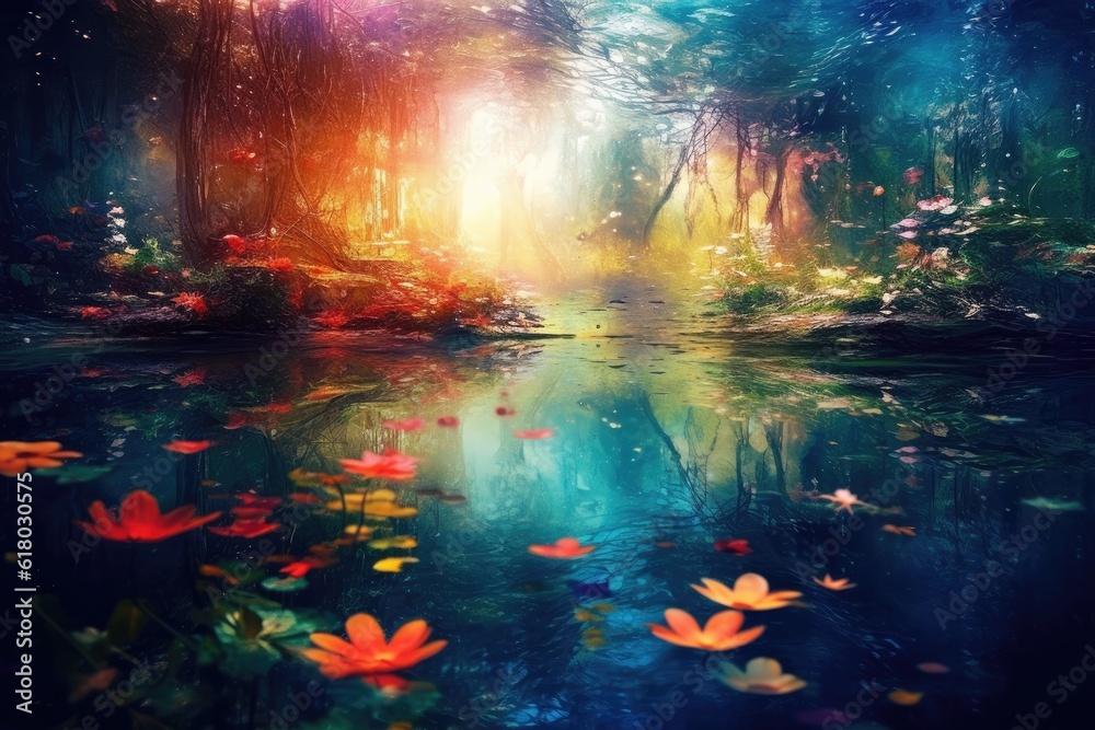 Fantastic background of water with vibrant colors. Generative AI