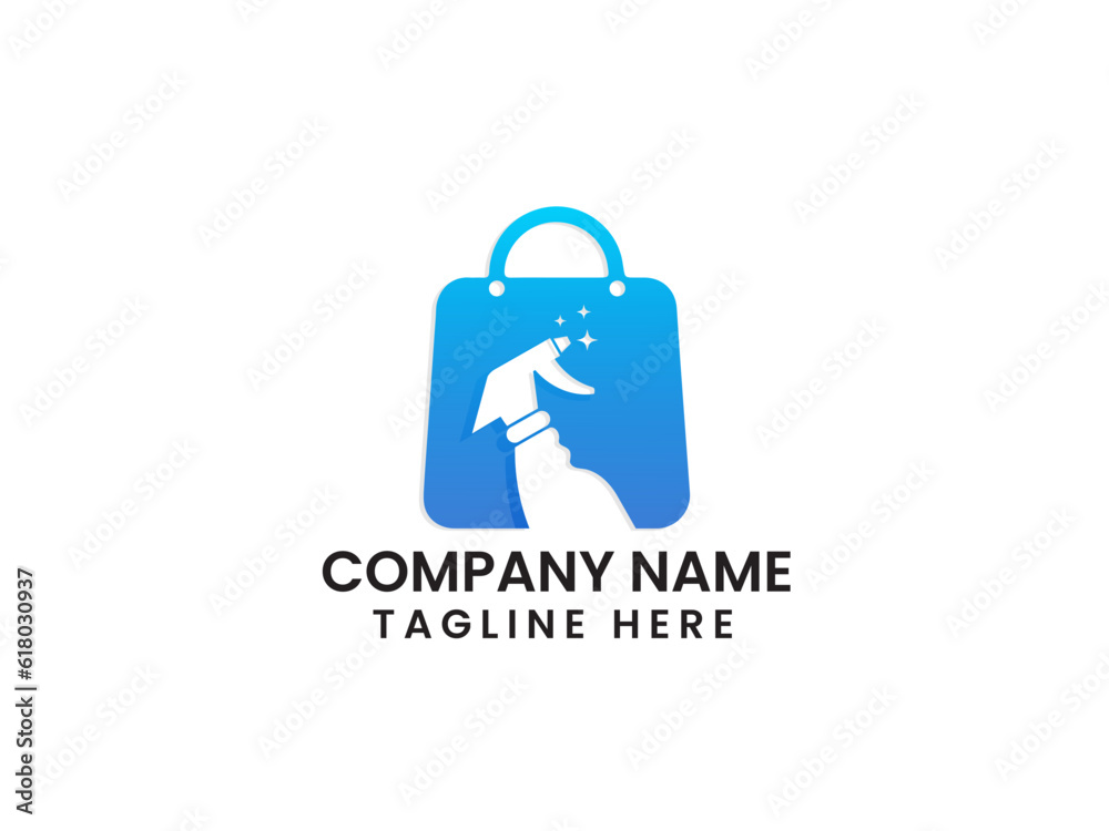 Spray bottle shop logo design. Spray cleaning shop logo. Shop. Market. Bag spray bottle. Premium. Finance. Business. Modern