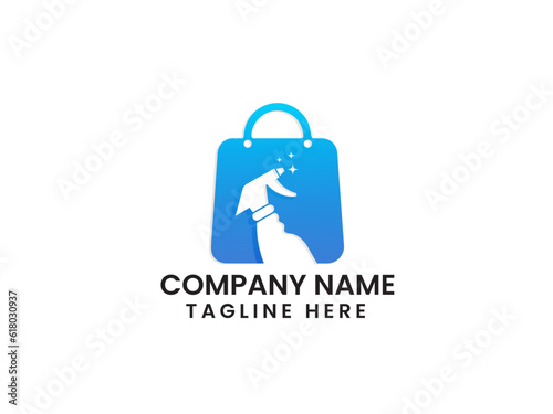 Spray bottle shop logo design. Spray cleaning shop logo. Shop. Market. Bag spray bottle. Premium. Finance. Business. Modern