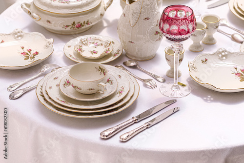 Classic rose collection. Rosenthal group germany vintage tea sets with embossed patterns and roses