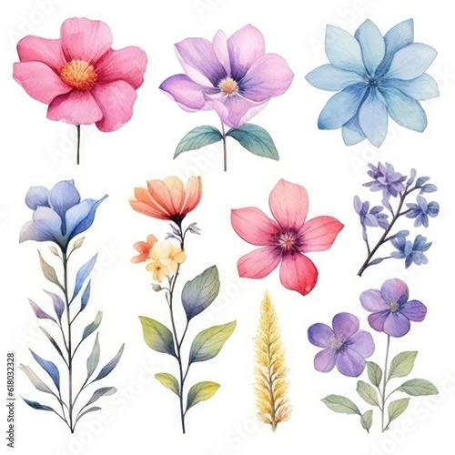 Wallpaper Mural Watercolor flowers. Set Watercolor of multicolored colorful soft flowers. Flowers are isolated on a white background. Flowers pastel colors Torontodigital.ca
