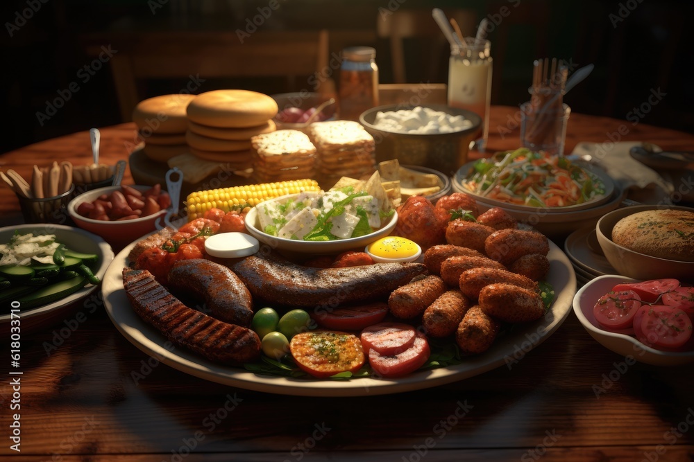 BBQ Barbeque Feast Ribs Meat Chicken Steak Sausage Brisket Corn Bread Potatoes Background Image BBQ Barbeque Feast Ribs Meat Chicken Steak Sausage Brisket Corn Bread Potatoes Background Image