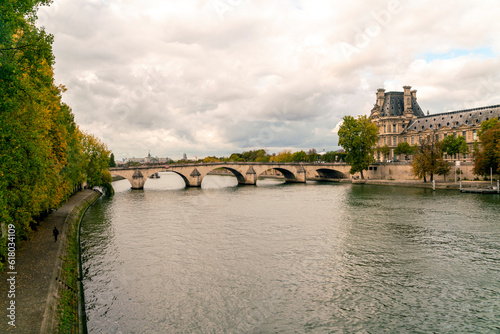 Pont du Carrousel on the Seine River with the Louvre Museum, Paris