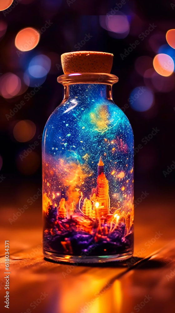 a bottle with a galaxy and a bottle with a bottle inside