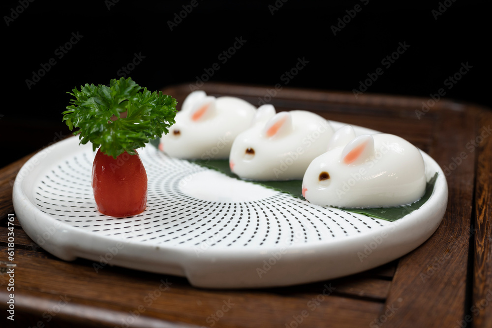 Rabbit-shaped pastries, steamed buns,healthy and light diet,Cantonese breakfast,Guangdong,China,indoor shot, close-up