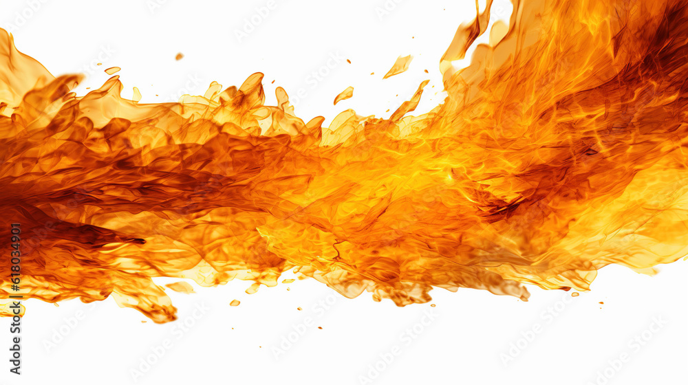 Intense Heat: Fiery Flames Flowing on a White Background, Generative AI Intense Heat: Fiery Flames Flowing on a White Background, Generative AI