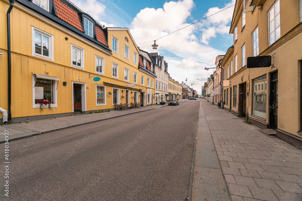 Svartbacksgatan street in the old city of Uppsala. Sweden