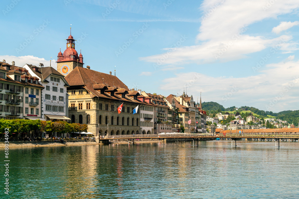 View of the old city of Basel with Reuss river, Switzerland