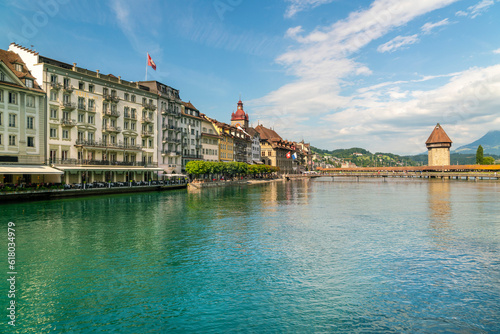 Luzern old city with the Chapel bride on the Ruess, Switzerland photo