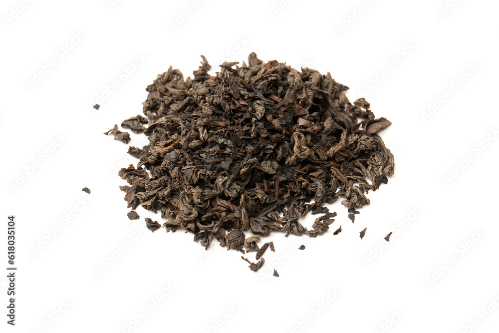 Dried tea leaves isolated on a white background. Dried tea leaves isolated on a white background.