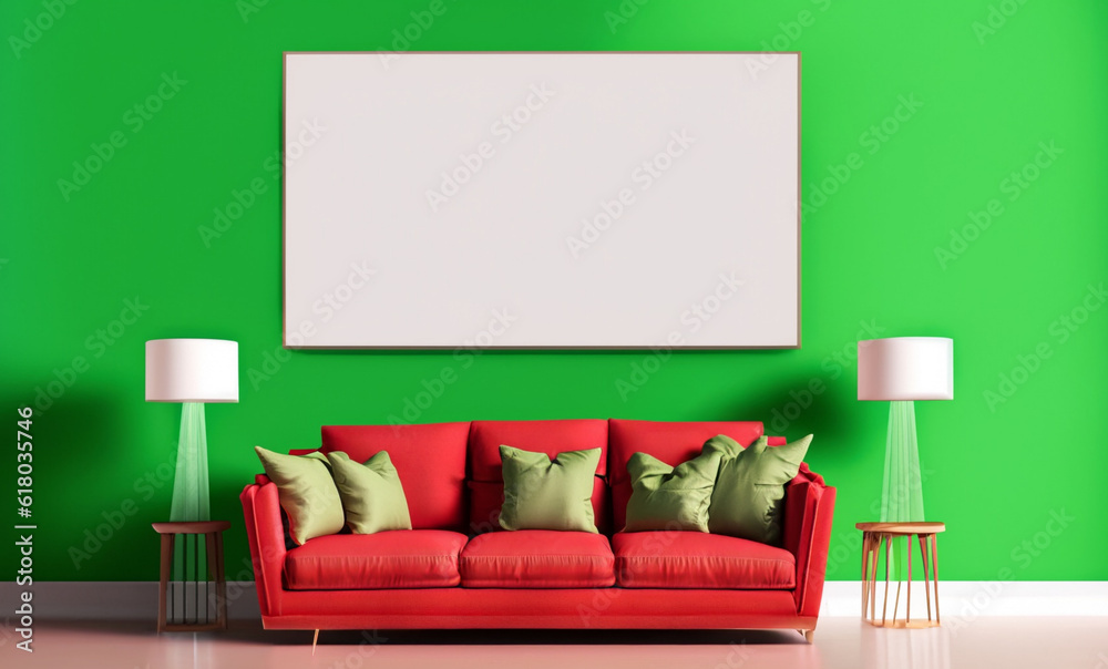 green living room, Light cream living room sofa with pillows in front