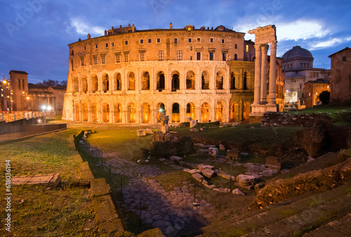 The ancient theater Marcello, night view. Rome, Italy photo