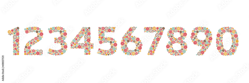 Vector print numbers of gears. Number 1 2 3 4 5 6 7 8 9 0. Vector print numbers of gears. Number 1 2 3 4 5 6 7 8 9 0.