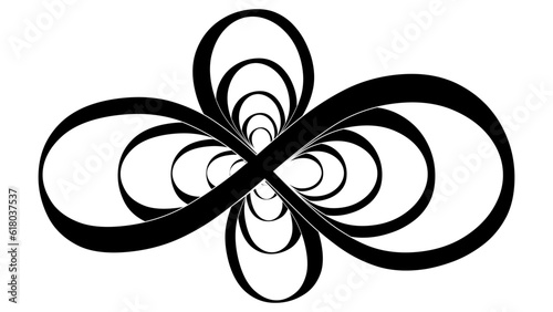 Receding abstract infinity signs black silhouettes isolated on white.
