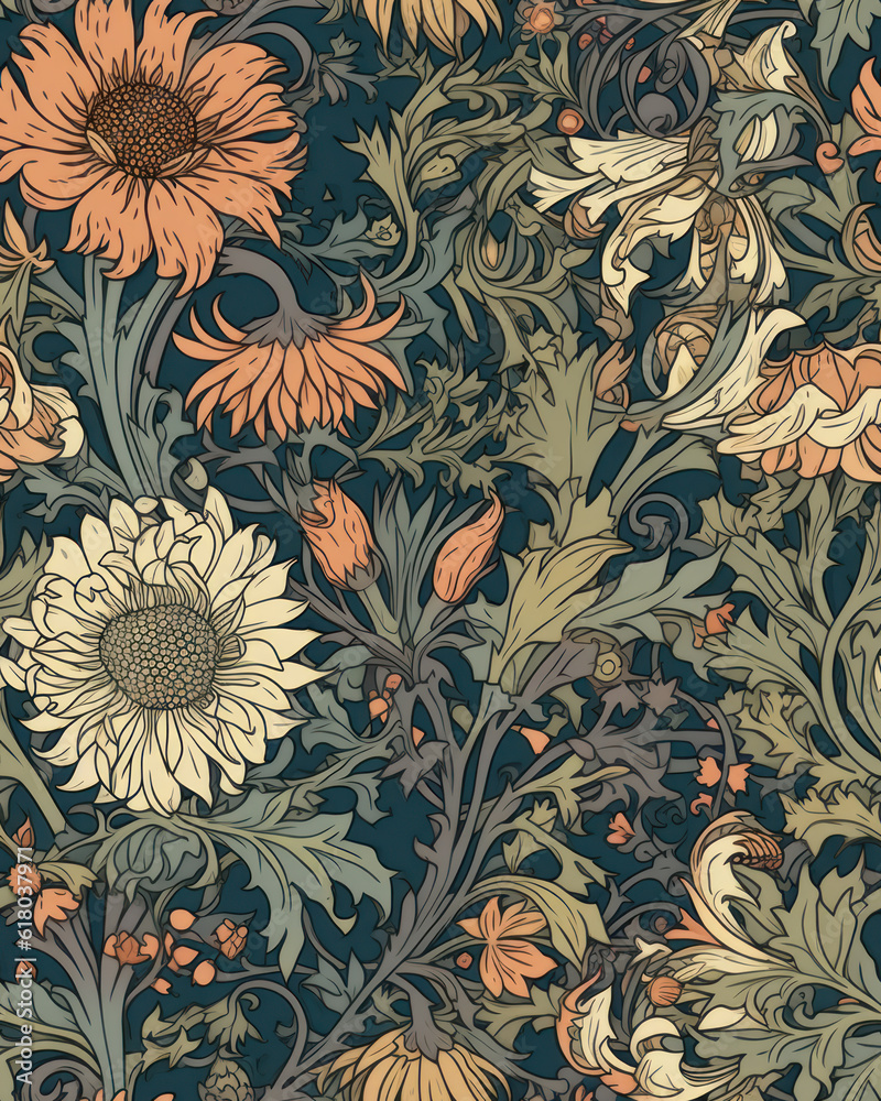 Seamless pattern with beautiful flowers in neutral pastel colors, generative ai Seamless pattern with beautiful flowers in neutral pastel colors, generative ai