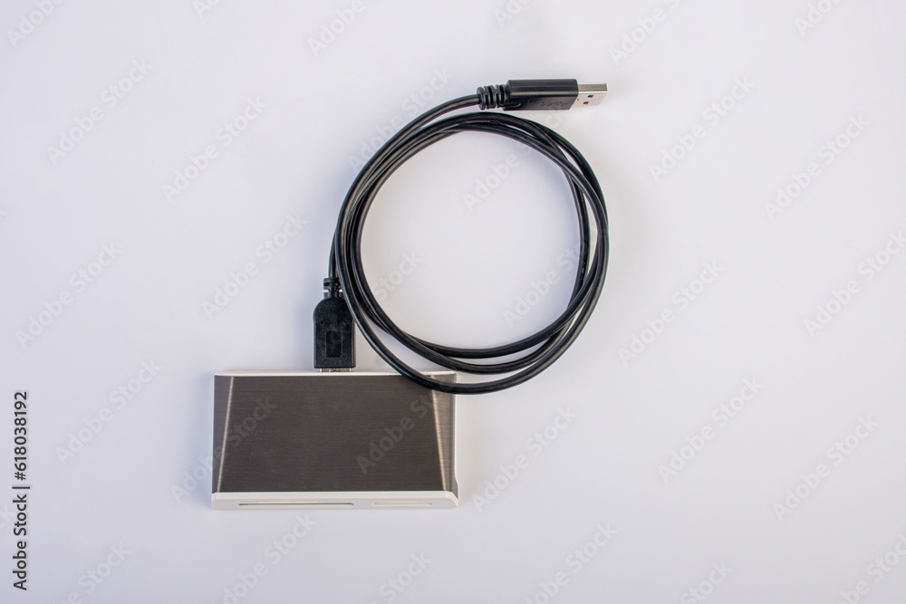Close Up of external generic USB 3.0 Card Reader isolated on white background. Close Up of external generic USB 3.0 Card Reader isolated on white background.