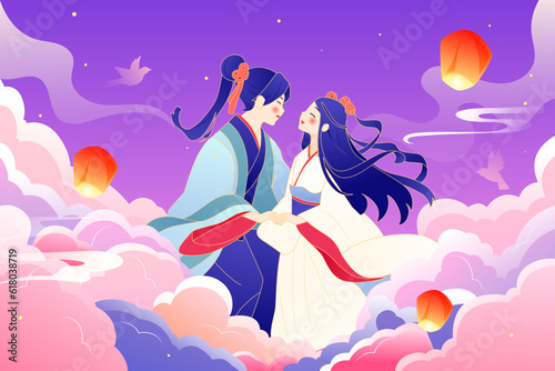 Romantic Tanabata Cowherd and Weaver Girl Magpie Bridge Meeting © lin