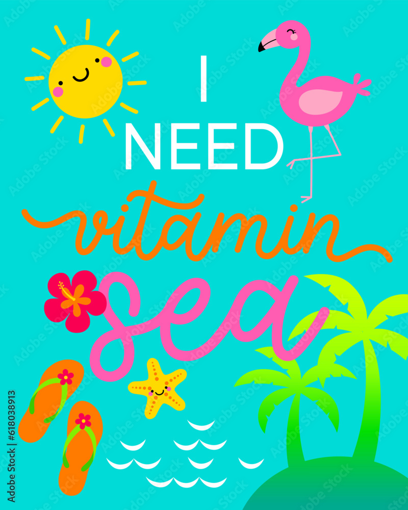 Summer holidays concept with typography and illustration design. Pun quote for summer season.