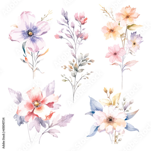 Dreamy Watercolor Fairy Flowers on a White Background © Finkha