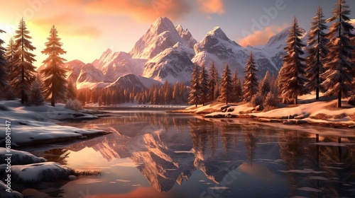 Illustrations of beautiful and tranquil landscapes and natural scenery,AI generated. 