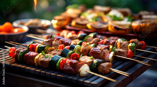 shish kebab on skewers barbeque party created with Generative AI 