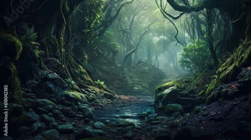 Illustrations of beautiful and tranquil landscapes and natural scenery,AI generated. 