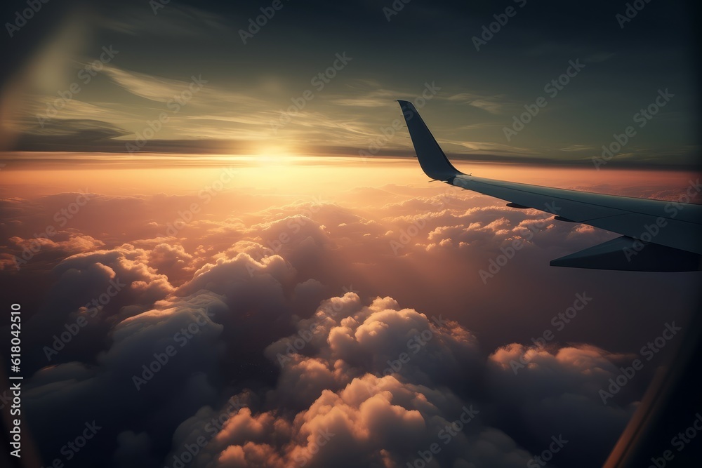 Wing airplane flying. Generate Ai Wing airplane flying. Generate Ai