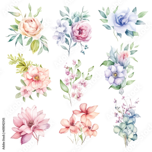 Dreamy Watercolor Fairy Flowers on a White Background