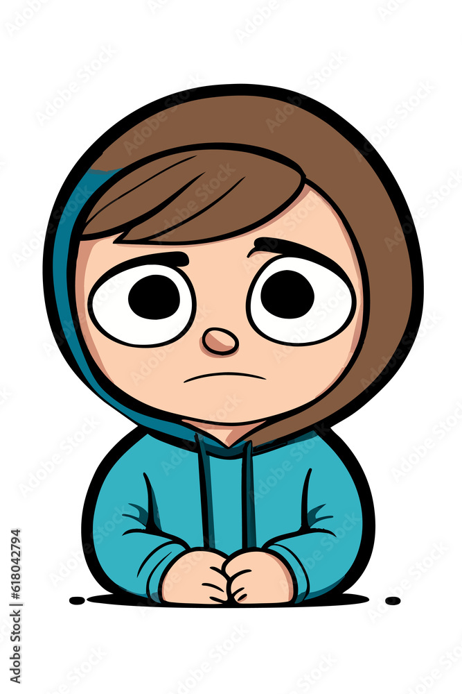 A child with a blue shirt and a sad expression, symbolizing the emotions and struggles of depression
