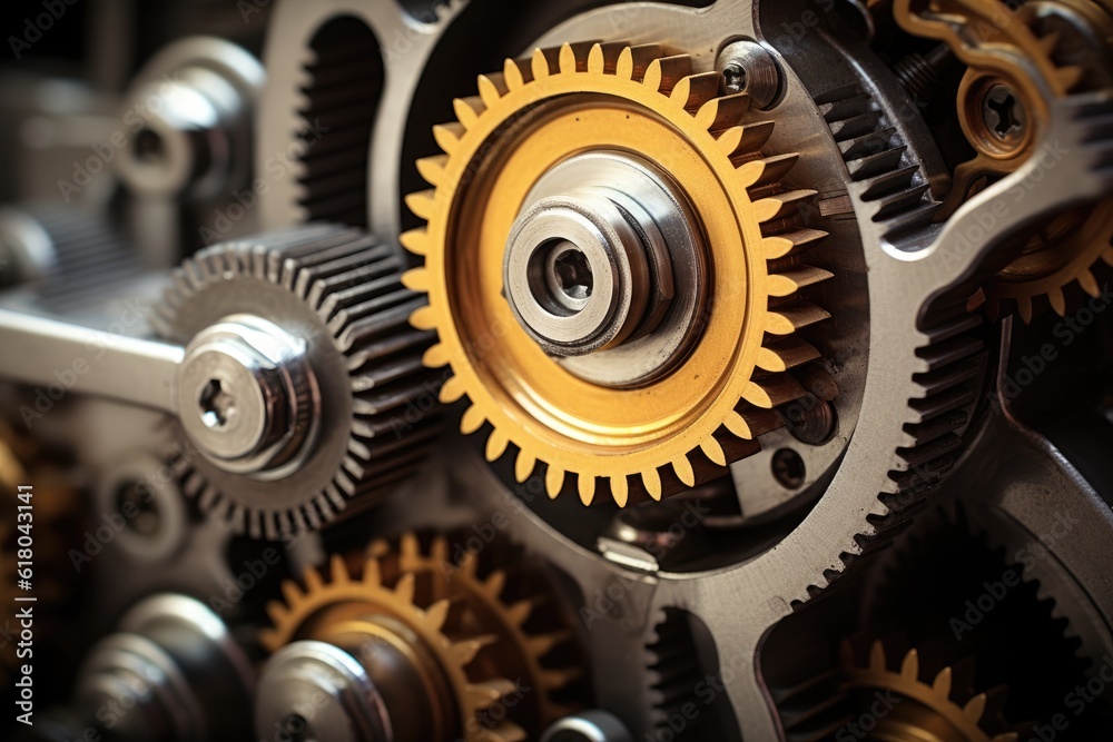 Gear transmission system - closeup view created using generative AI tools Gear transmission system - closeup view created using generative AI tools