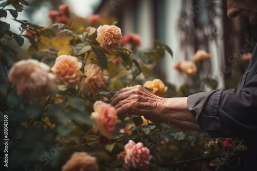 Roses bush old hands. Generate Ai © nsit0108