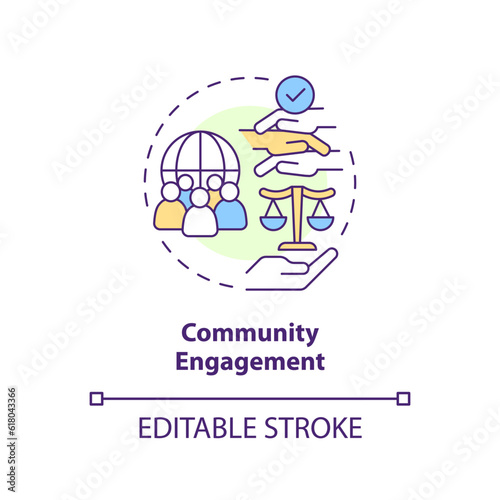 Community engagement concept icon. Sense of belonging. People interaction. Social justice. Community building abstract idea thin line illustration. Isolated outline drawing. Editable stroke