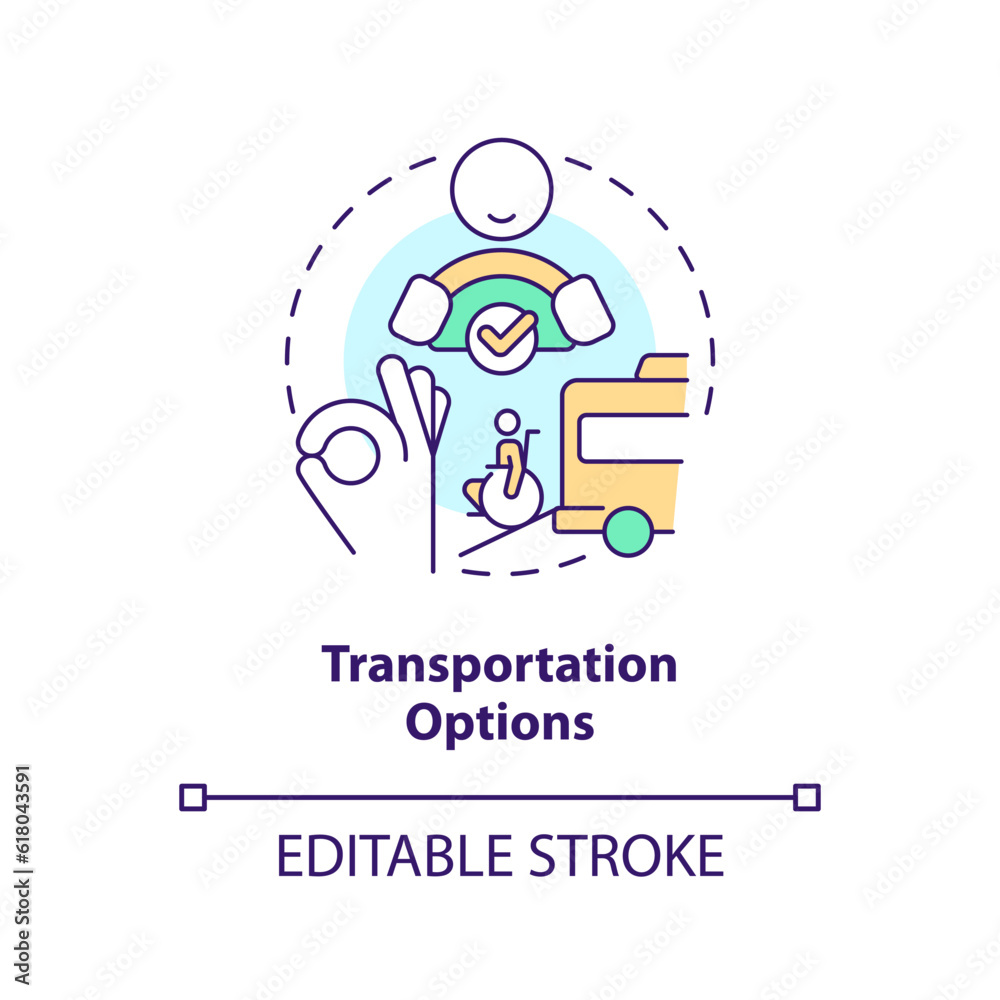 Transportation option concept icon. People with disabilities. Transport service. Ride sharing. Safe travel abstract idea thin line illustration. Isolated outline drawing. Editable stroke