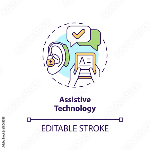 Assistive technology concept icon. Students with disabilities. Special education. Equal access. Web accessibility abstract idea thin line illustration. Isolated outline drawing. Editable stroke