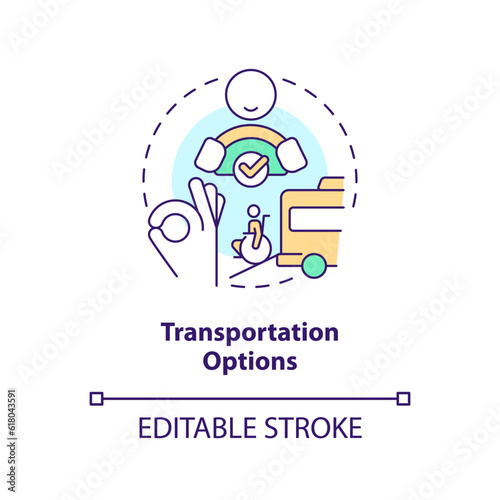 Transportation option concept icon. People with disabilities. Transport service. Ride sharing. Safe travel abstract idea thin line illustration. Isolated outline drawing. Editable stroke