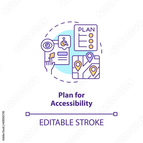Plan for accessibility concept icon. Security system. Universal design. Wayfinding signage. Access control abstract idea thin line illustration. Isolated outline drawing. Editable stroke