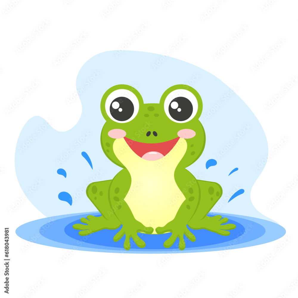 Fototapeta premium A cheerful frog in a puddle. Vector illustration