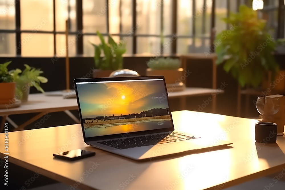 isolated computer laptop in the interior table