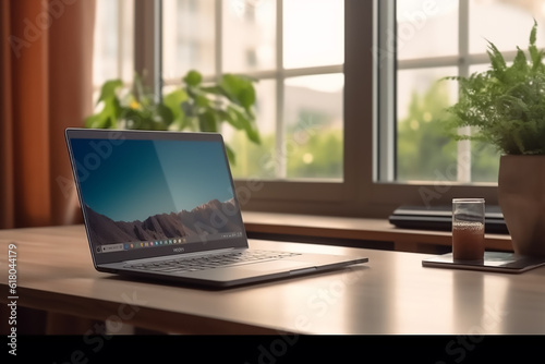 isolated computer laptop in the interior table